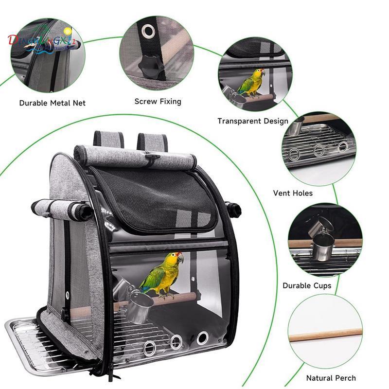 ผู้ให้บริการนกกับคอนและตาข่าย แผ่นสแตนเลส กระเป๋าเดินทางกระเป๋าเป้สะพายหลังแบบใสแบบพกพา