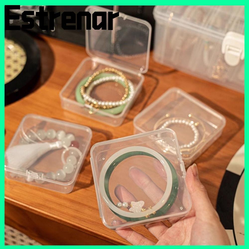 ESTRENAR กล่องสร้อยข้อมือ 1 ชิ้น ฝาครอบพลิกกล่องเก็บเครื่องประดับโปร่งใส ที่เก็บเดสก์ท็อปกันฝุ่นมินิพลาสติก