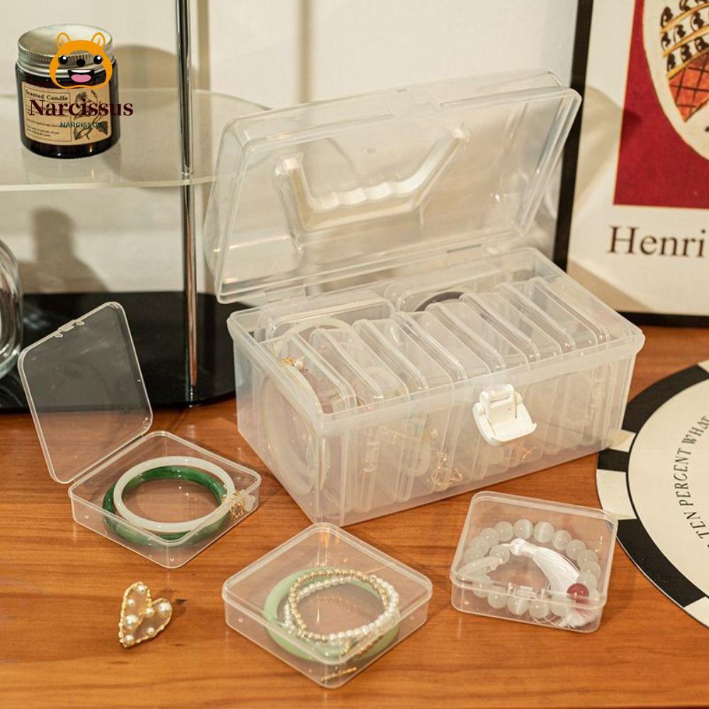 กล่องสร้อยข้อมือ นาร์ซิสซัส 1 ชิ้น อุปกรณ์ในบ้านฝาพับกล่องเก็บเครื่องประดับ ที่เก็บของตั้งโต๊ะโปร่งใสมินิพลาสติก