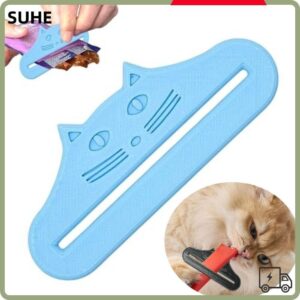 SUHE ที่บีบรักษาแมวรูปแมวกันน้าช้อนป้อนขนมแมวเครื่องมือบีบแบบพกพานากลับมาใช้ใหม่ปรับอาหารแมวกระเป๋าคั้นซอสเนื้อแพ็ค