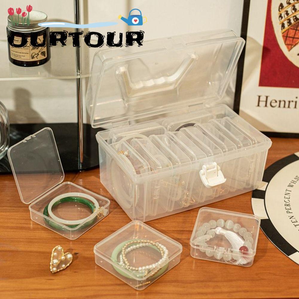 URTOUR กล่องเก็บเครื่องประดับ 1 ชิ้น อุปกรณ์ในบ้านกล่องสร้อยข้อมือโปร่งใส ที่เก็บของตั้งโต๊ะกันฝุ่นมินิพลาสติก