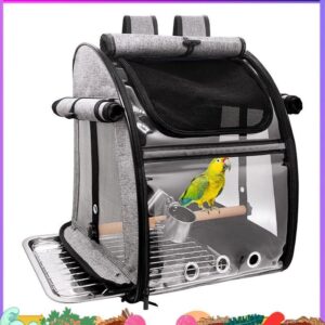 Super Bird Carrier Bag with Perch กระเป๋าเดินทางแบบใสแบบพกพาพร้อมจานสแตนเลสและตาข่าย กระเป๋าเป้นก