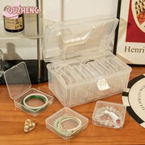 GUZHENG กล่องเก็บเครื่องประดับ1ชิ้นฝาพับสก์ท็อปจัดเก็บสร้อยข้อมือกล่องเครื่องใช้ในบ้านมินิพลาสติกกันฝุ่น