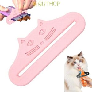 GUTHOP ที่บีบรักษาแมวรูปแมวกันน้าช้อนป้อนขนมแมวเครื่องมือบีบปรับนามาใช้ใหม่อาหารแมวกระเป๋า Squeezer สาหรับแมวอาหารสัตว์เลี้ยงเหลว