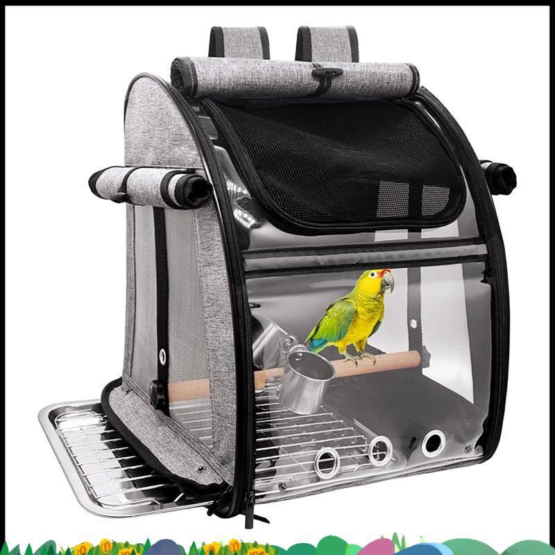 Super Bird Carrier กระเป๋า Perch ทาลายตาข่ายสแตนเลสสาหรับนกขนาดเล็ก Parakeet Parrot สัตว์เลี้ยงโปร่งใส Breathable Travel Cage