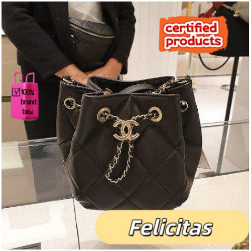 กระเป๋า Chanel ทรงถังขนาดเล็ก หนังแกะ โซ่ทอง รหัส AS1801