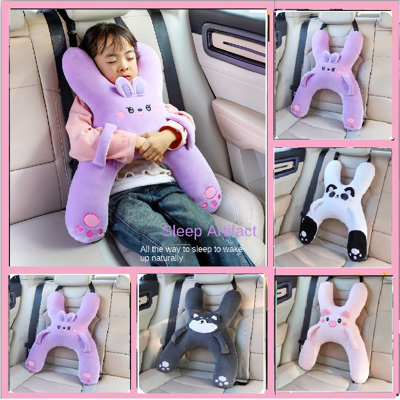 หมอนหนุนเด็กปลอดภัย ปลอกหุ้มเข็มขัดนิรภัย หมอนรองคอ ป้องกันคอ สาหรับเด็ก หมอนรองคอ รูปตัว U ลายการ์ตูน