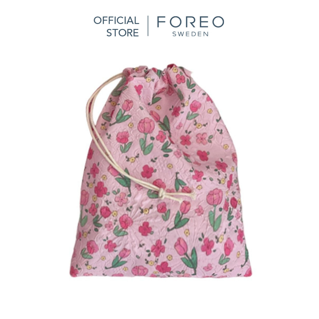 FOREO Drawstring Pouch กระเป๋าหูรูดลายดอกไม้ สีชมพู