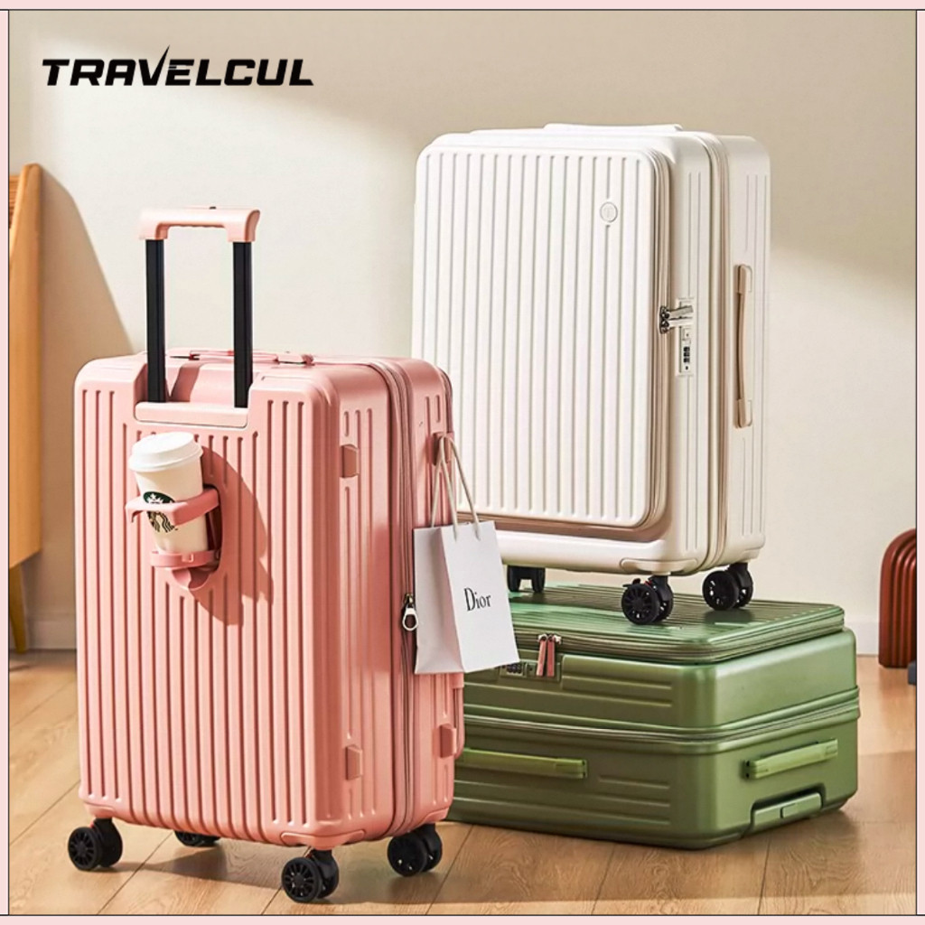 TRAVELCUL 2024นิ้วกระเป๋าเดินทางขยายด้านข้างเปิดกระเป๋าเดินทางมัลติฟังก์ชั่USBที่วางแก้วความจุขนาดใหญ่มากขึ้นสะดวกในการใช้งานแฟชั่นใหม่กระเป๋าเดินทาง