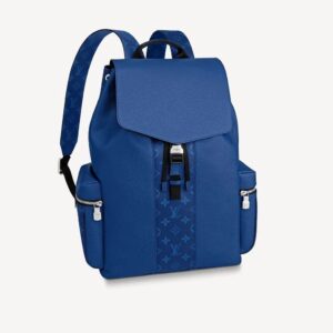 Blue Outdoor Backpack Large Capacity Travel Backpack Flap Buckle Drawstring School Bag M30419