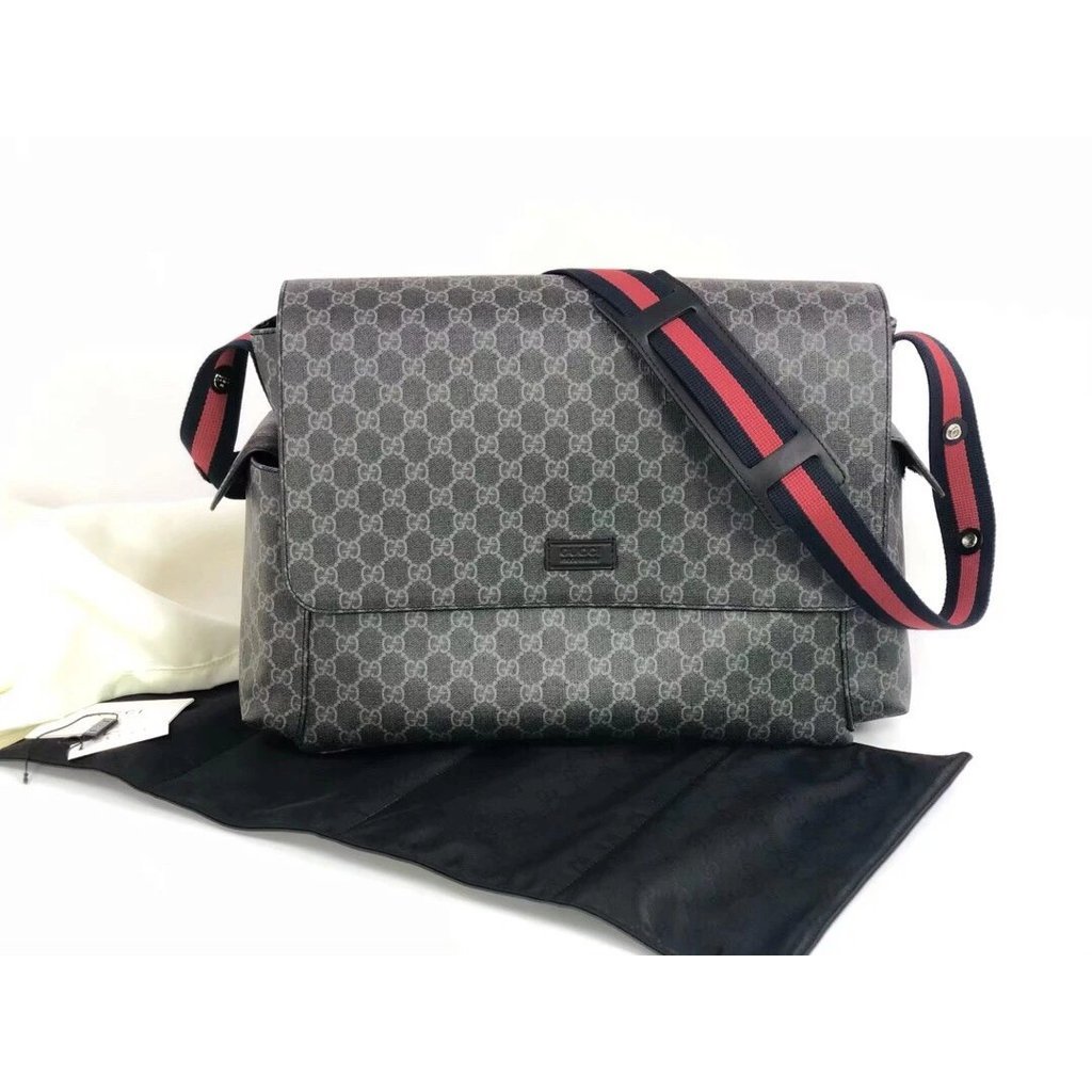 GUCCI Classic Mommy Bag Supreme and Black Leather Waterproof Mother Baby Bag Business Casual Messenger Bag Computer Bag Sports Bag