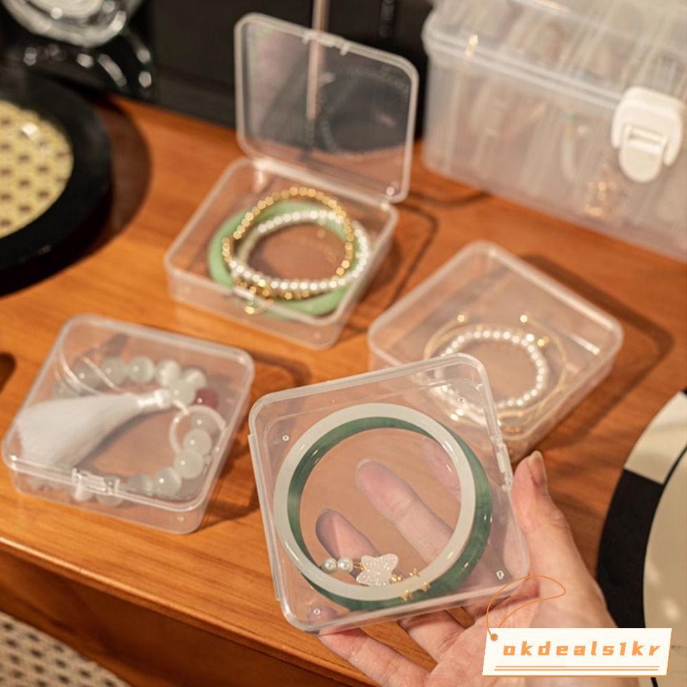 ไอโอเคดีดีล1 กล่องเก็บเครื่องประดับ1ชิ้นโปร่งใสพลิกปกสร้อยข้อมือกล่องฝุ่นสก์ท็อปการจัดเก็บบ้านอุปกรณ์พลาส
