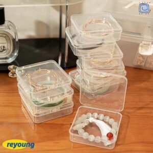 REYOUNG กล่องเก็บเครื่องประดับ 1 ชิ้น กล่องสร้อยข้อมือใสแบบฝาพับ พลาสติกเก็บของตั้งโต๊ะกันฝุ่นขนาดเล็ก