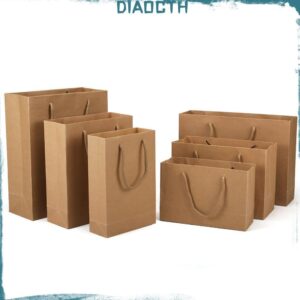 OMXILOYI ถุงกระดาษคราฟท์แนวตั้งแนวนอน 10 ขนาดกระเป๋าทนทานอุปกรณ์เสริมปาร์ตี้พร้อมที่จับกระเป๋าถือช้อปปิ้งตกแต่งบ้าน