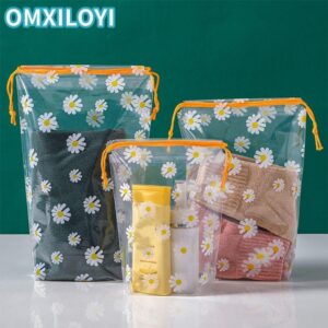 OMXILOYI กระเป๋าหูรูด กันน้าการ์ตูน Daisy รองเท้าเก็บกระเป๋าทนทานฝุ่นหลักฐานโปร่งใสเสื้อผ้า Classified Travel รองเท้ากระเป๋าเดินทางBussity Trip