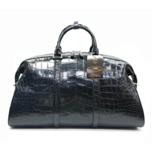 กระเป๋าถือ กระเป๋าเดินทาง ผู้ชาย ผู้หญิง หนังจระเข้แท้ 100 หนังท้อง สีดำ หนังเงางาม พร้อมสายสะพาย ไซร้ใหญ่พิเศษ ใหม่