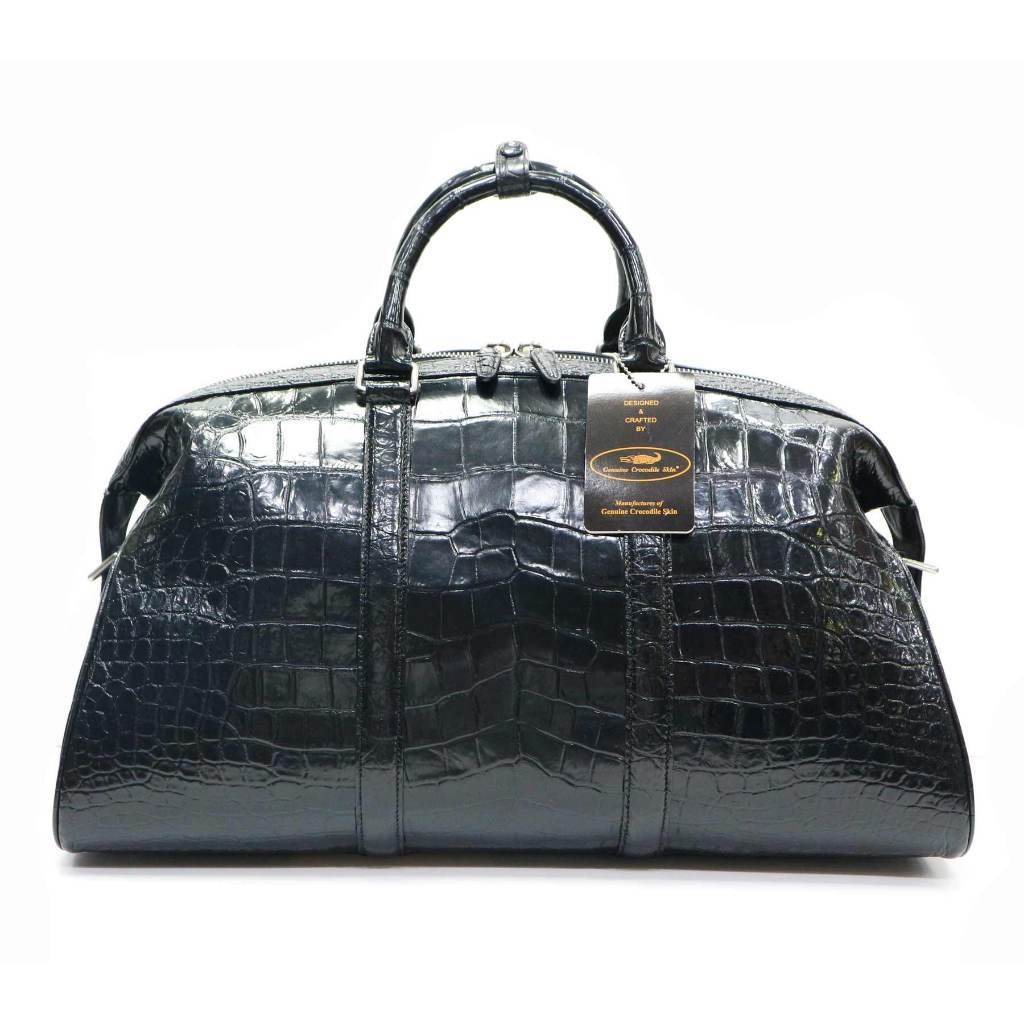 กระเป๋าถือ กระเป๋าเดินทาง ผู้ชาย ผู้หญิง หนังจระเข้แท้ 100 หนังท้อง สีดำ หนังเงางาม พร้อมสายสะพาย ไซร้ใหญ่พิเศษ ใหม่